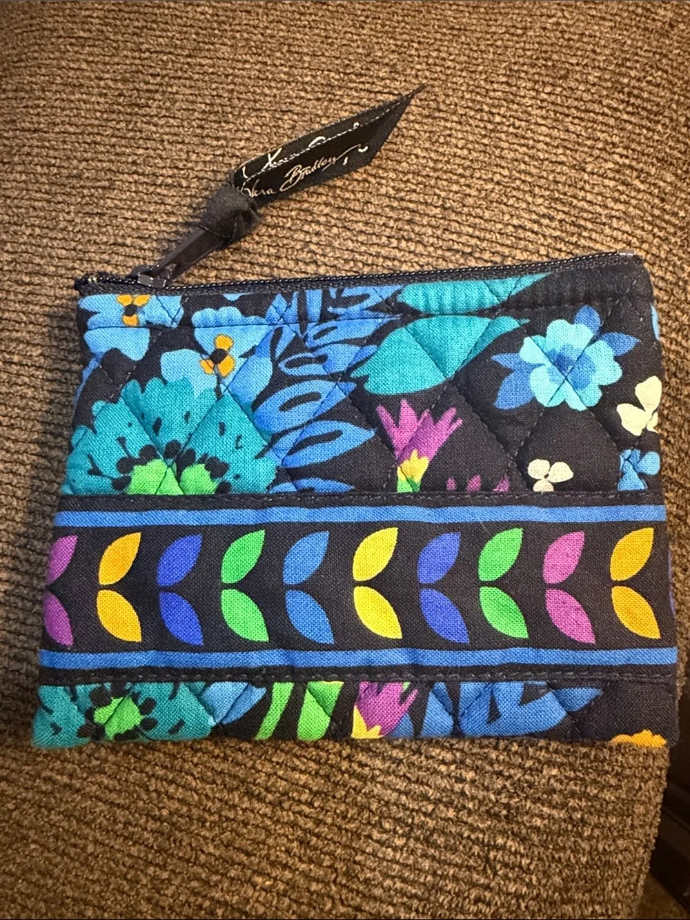 Vera Bradley “Midnight Blues”Quilted Floral Zip Top Cosmetic Pouch